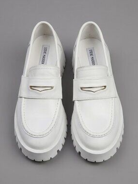 Steve Madden Lawrence White Leather Chunky Platform Loafers w/Lug Sole Size 9M
